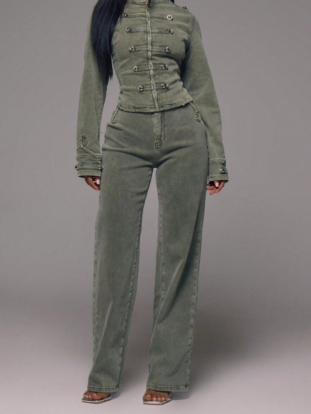 Khaki Casual Women's Wash High-Rise Waist Relaxed Straigt Fit Wide Leg Jeans